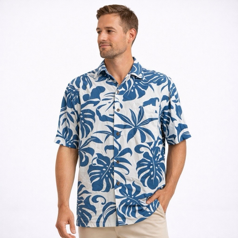 Kalaheo Vintage Hawaiian Aloha Shirt Men Medium Blue Tropical Made In Hawaii USA
